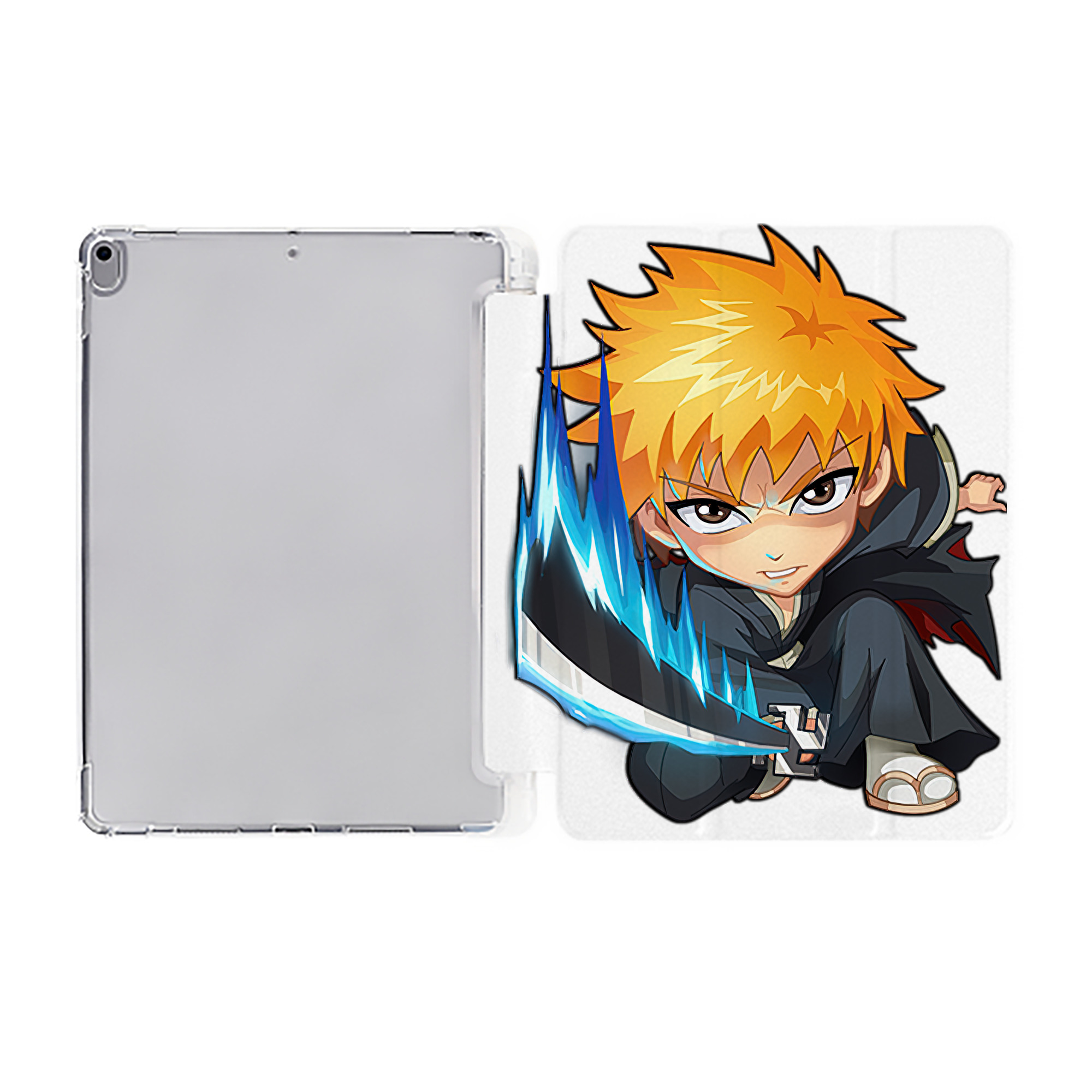（画像用） ブリーチ 黒崎一護（くろさき いちご）BLEACH Kurosaki Ichigo IPad ケース ペン収納付き 三つ折りスタンド PUレザー×シリコン 対応機種9.5/10.5/10.9インチ